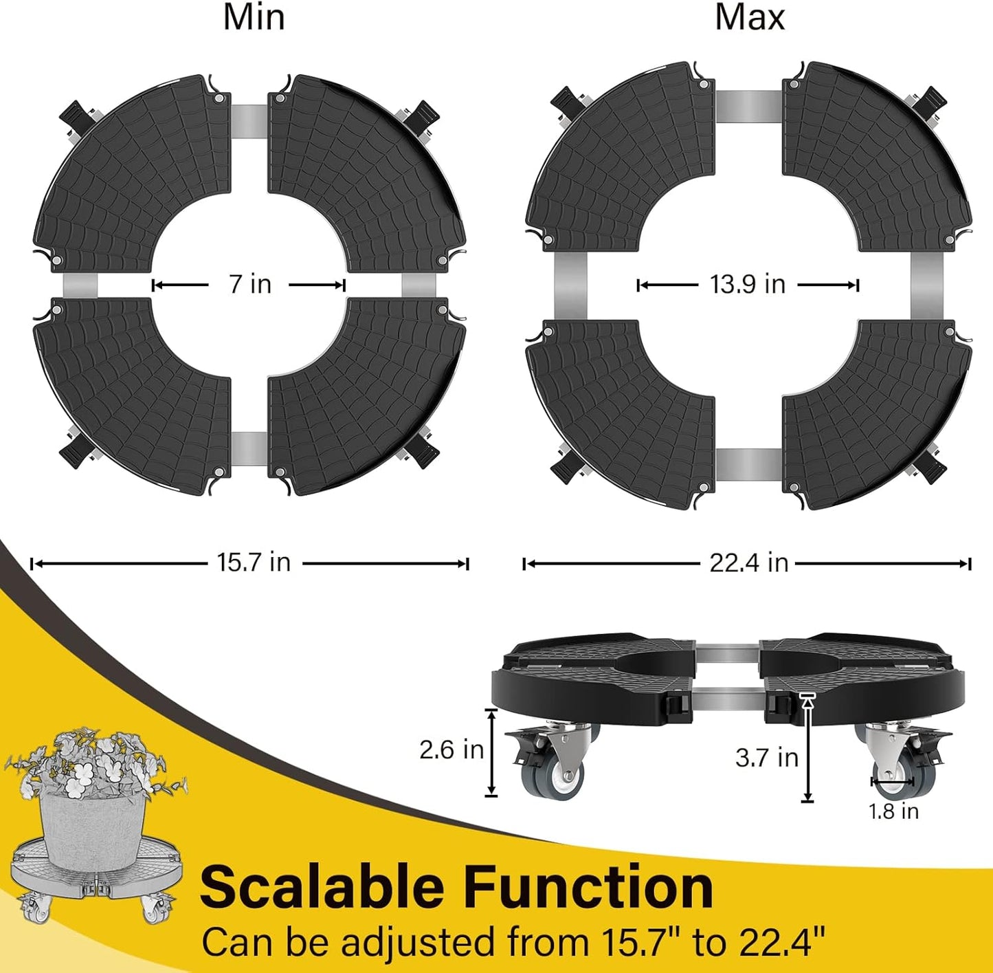 Goovilla Heavy Duty Plant Stand with Wheels, 1Pack Adjustable 15-22 Pl