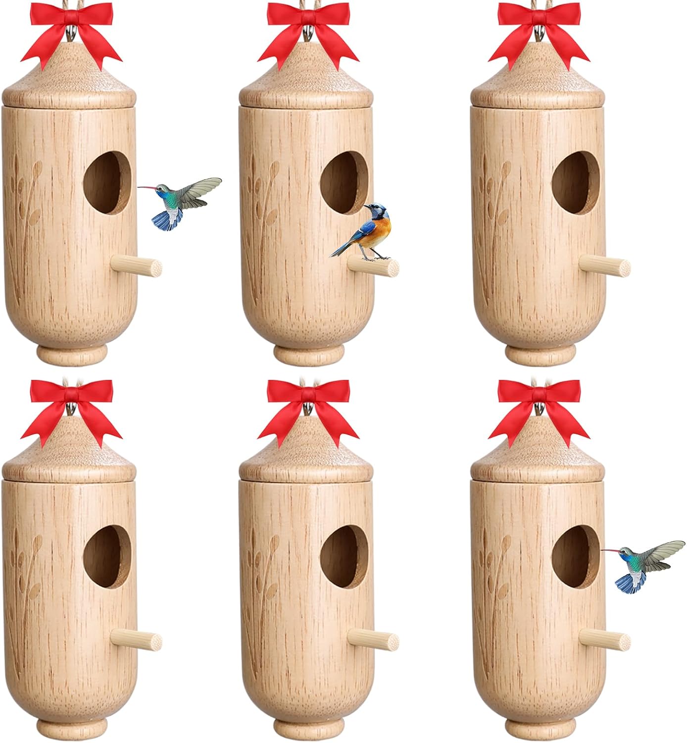 6Pcs Wooden Hummingbird House, 6 Inch Hummingbird Houses for Outside H