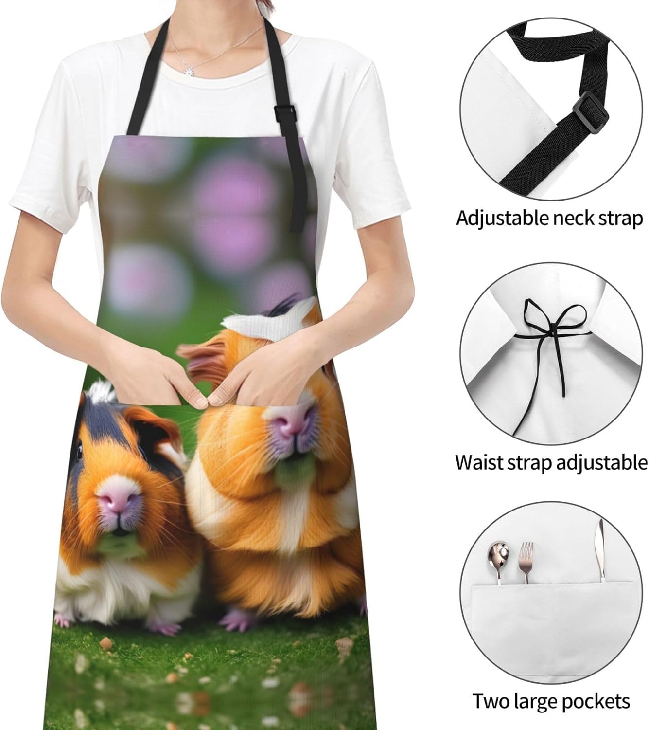 Cute guinea pigs print Waterproof apron with pocket adjustable cooking apron for adult kitchen bibs to bake