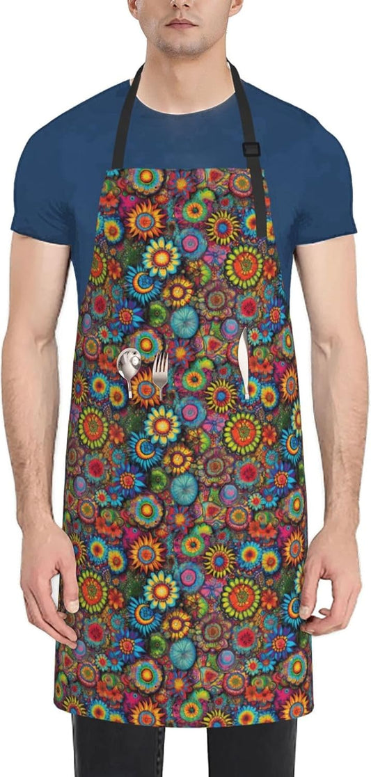 YANYU Hippie Pattern Print 28x33 In Kitchen Apron Stylish Chef Apron with Pockets for Cooking Baking Painting