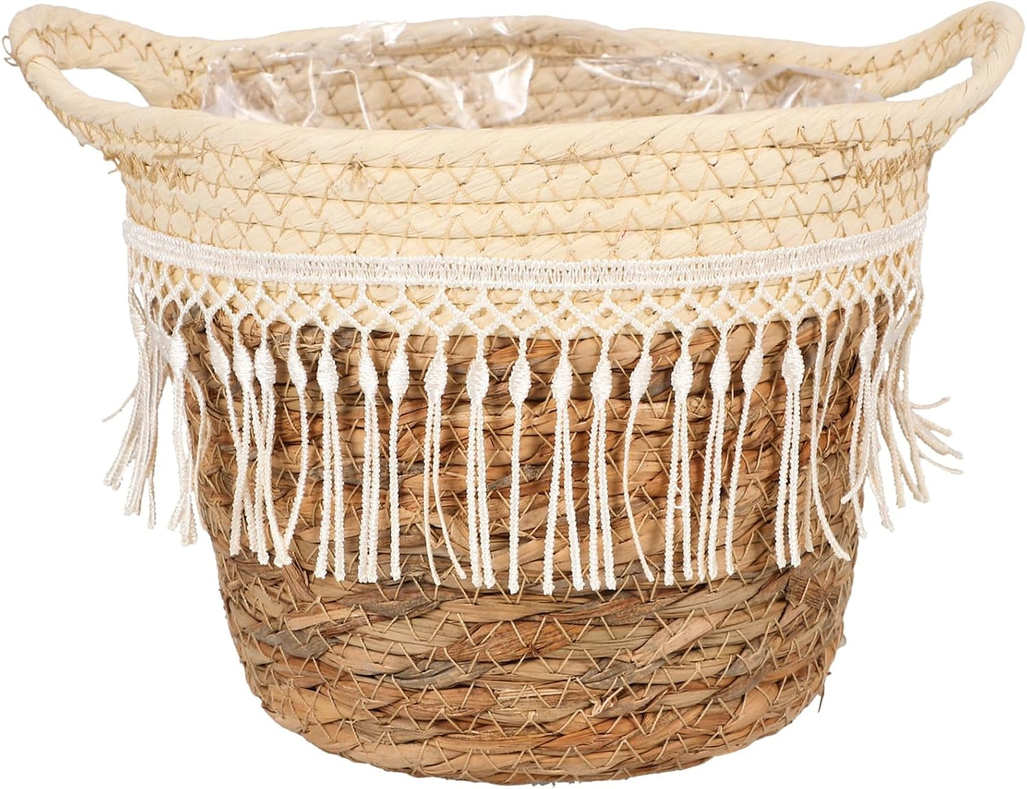 Alipis Woven Planter Basket with Built-in Liner Straw Rope Plant Container Holder for Indoor and Outdoor Use Boho Plant Basket for Home Office Patio D Cor 8.26X7.48X6.69 Inch