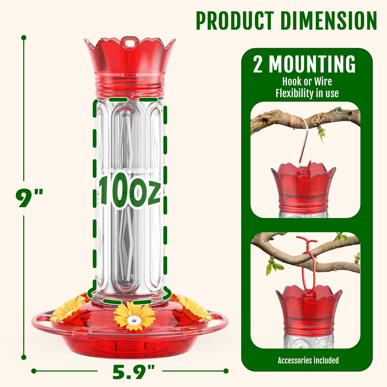 Birdream 2 Pack Hummingbird Feeders for Outdoors Hanging, Plastic Bird