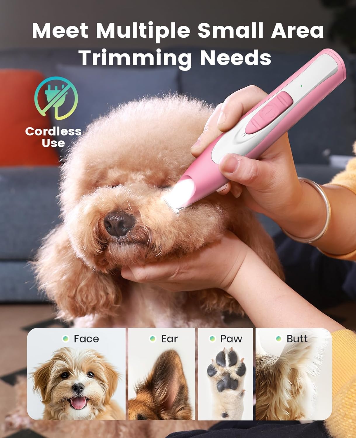 oneisall Low Noise Dog Paw Trimmer with LED Light, Paw Trimmer for Dog