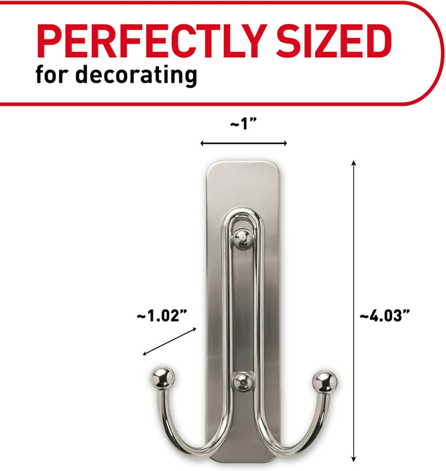 Command Large Double Bathroom Wall Hook, Damage-Free Hanging with Adhesive Strip, Great for Hanging Bath Towels, 1 Satin Nickel Wall Hook and 1 Water-Resistant Strip, Holds up to 4 lb