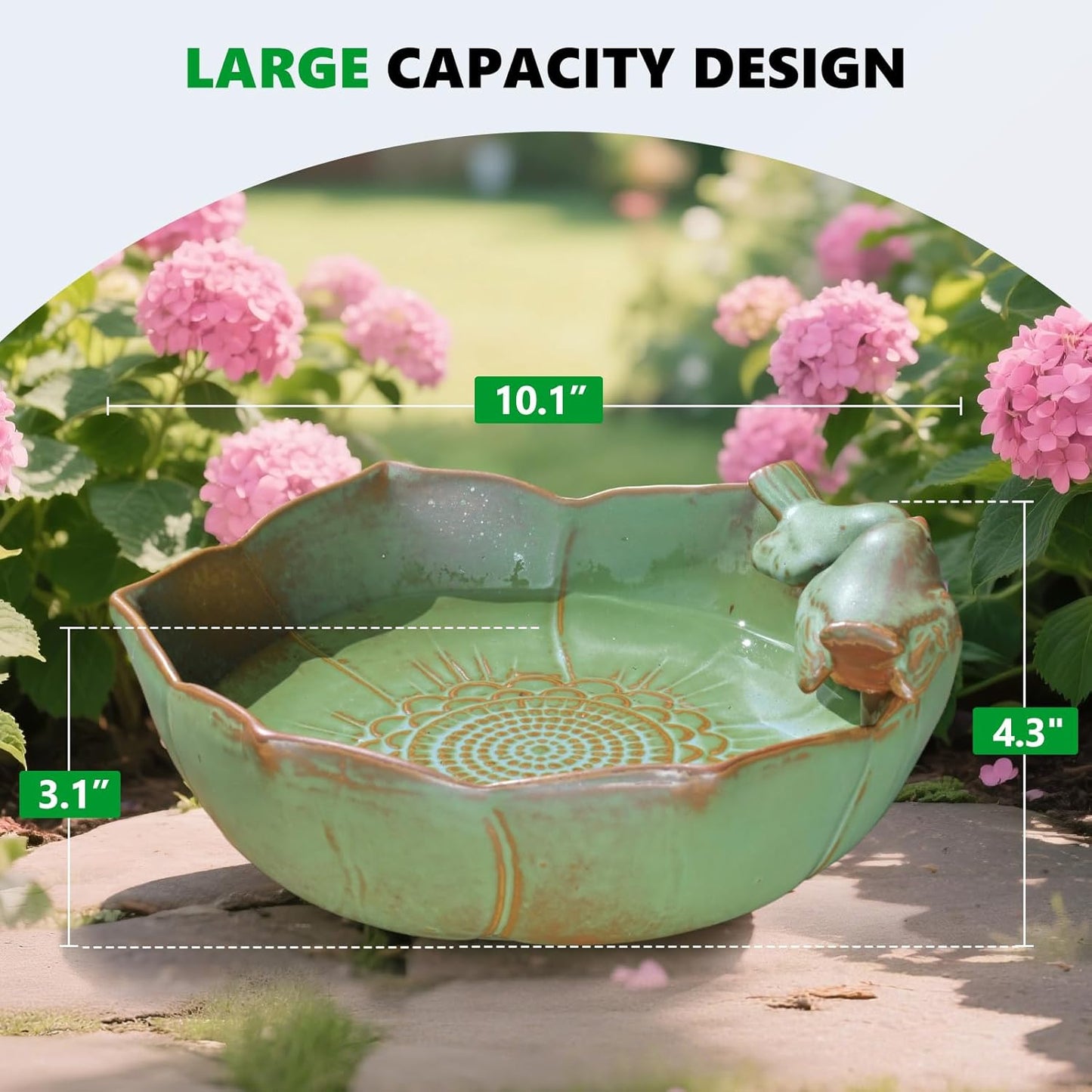Ceramic Bird Bath for Outdoors, 10.1” Ground Ceramic Bird Baths Bowl f