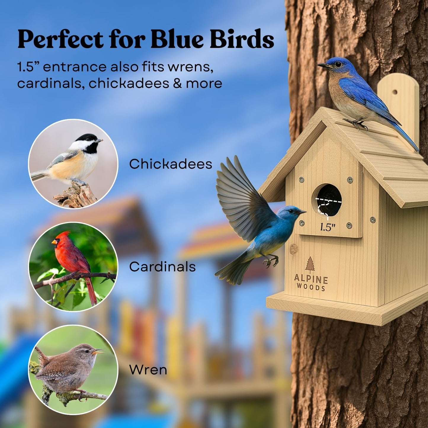 Wooden Bird Houses for Outside, Blue Bird Hanging Bird House for Garden Patio Decorative, Handmade Bluebird House Nesting Box Comes Fully Assembled, Size 6" x 6" x 9" - Made in USA