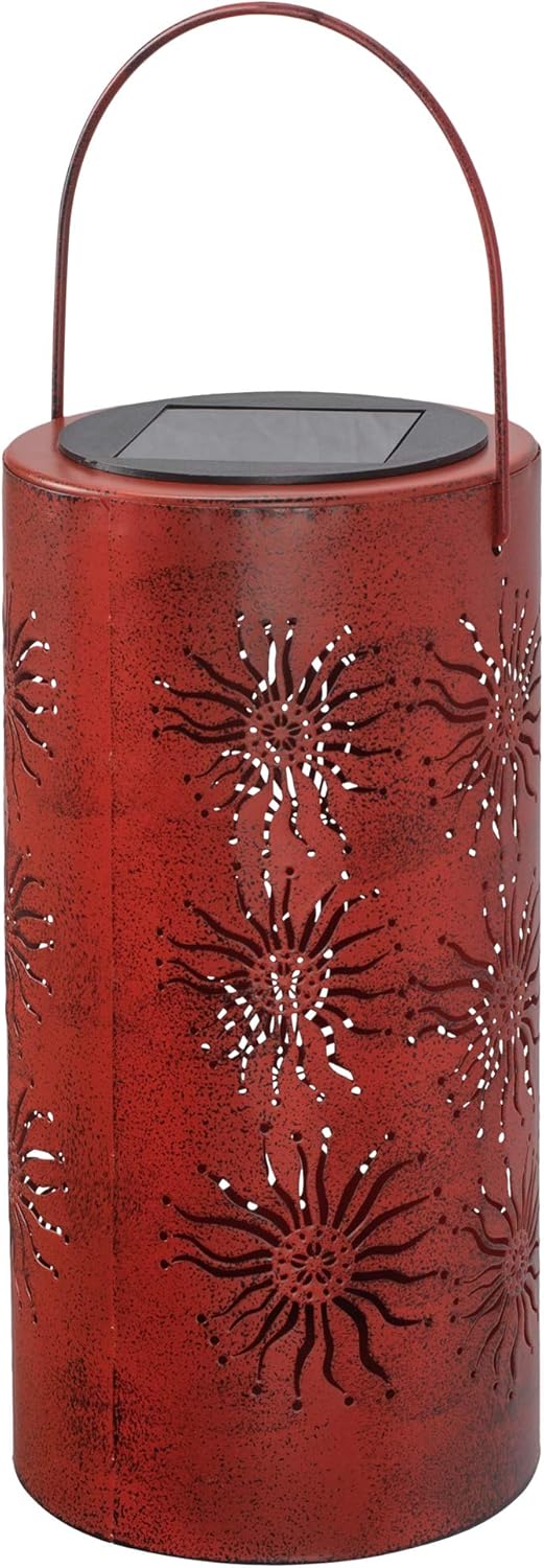Sunset Vista Designs Moroccan Sun Outdoor Solar Garden Lantern, Red, 9