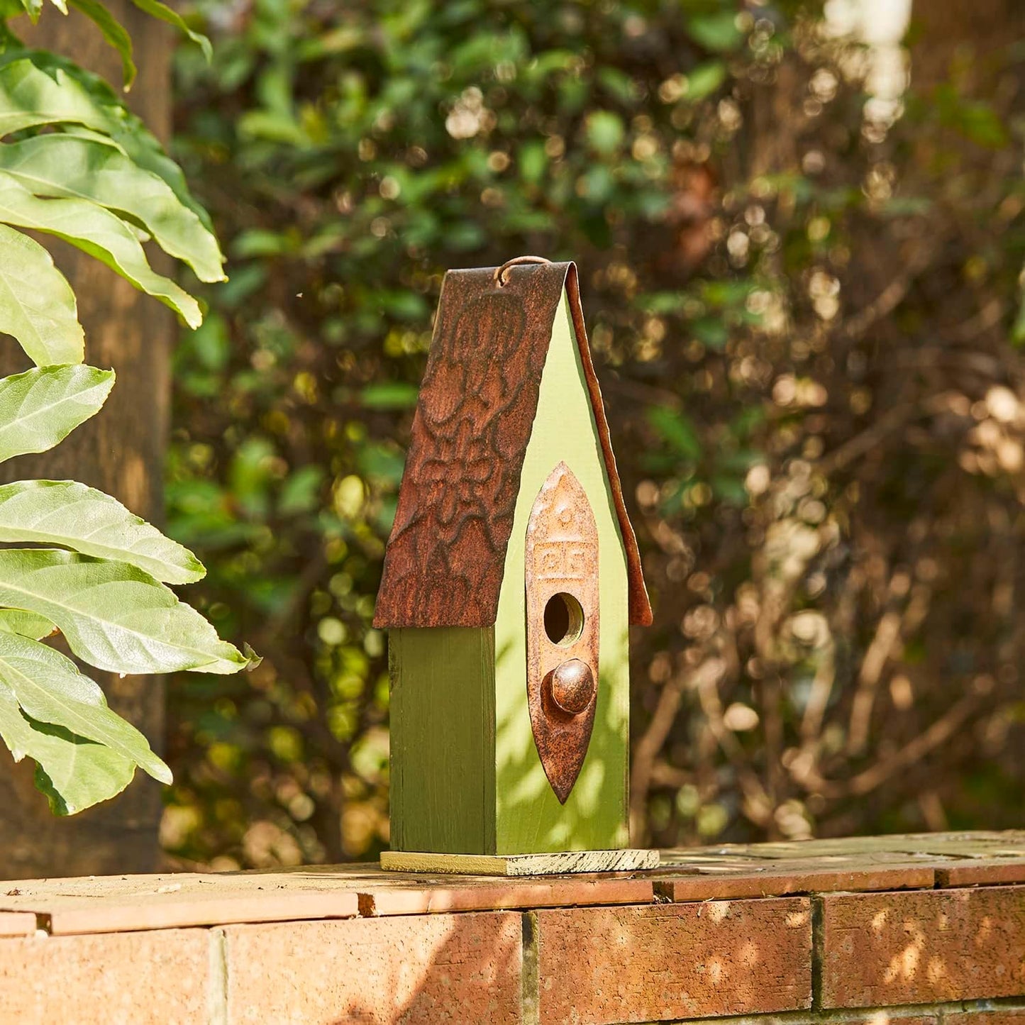 Glitzhome Bird Houses for Outside, 13.25" H Distressed Green Solid Woo