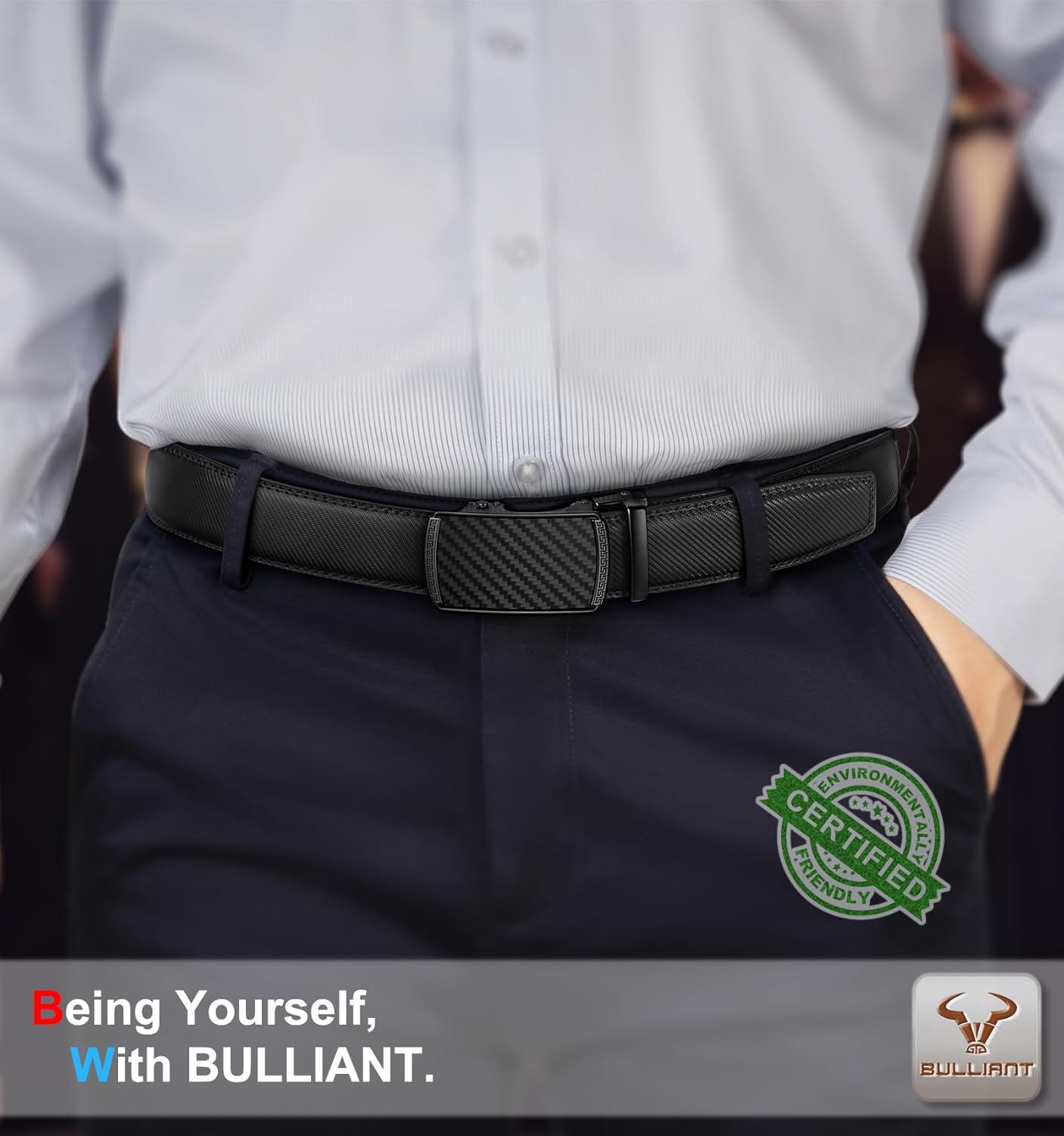 BULLIANT Men's Belt,Slide Ratchet Belt Adjsutable For Men Suit Casual 