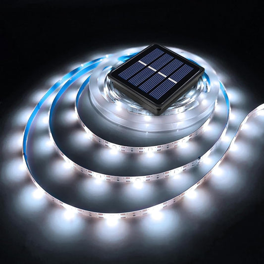 Solar LED Strip Lights Outdoor Waterproof 19.6FT 180 LED White Cuttable Solar Powered Tape Light for Outside, Pool, Stair, Accent Lighting (Upgraded Version)