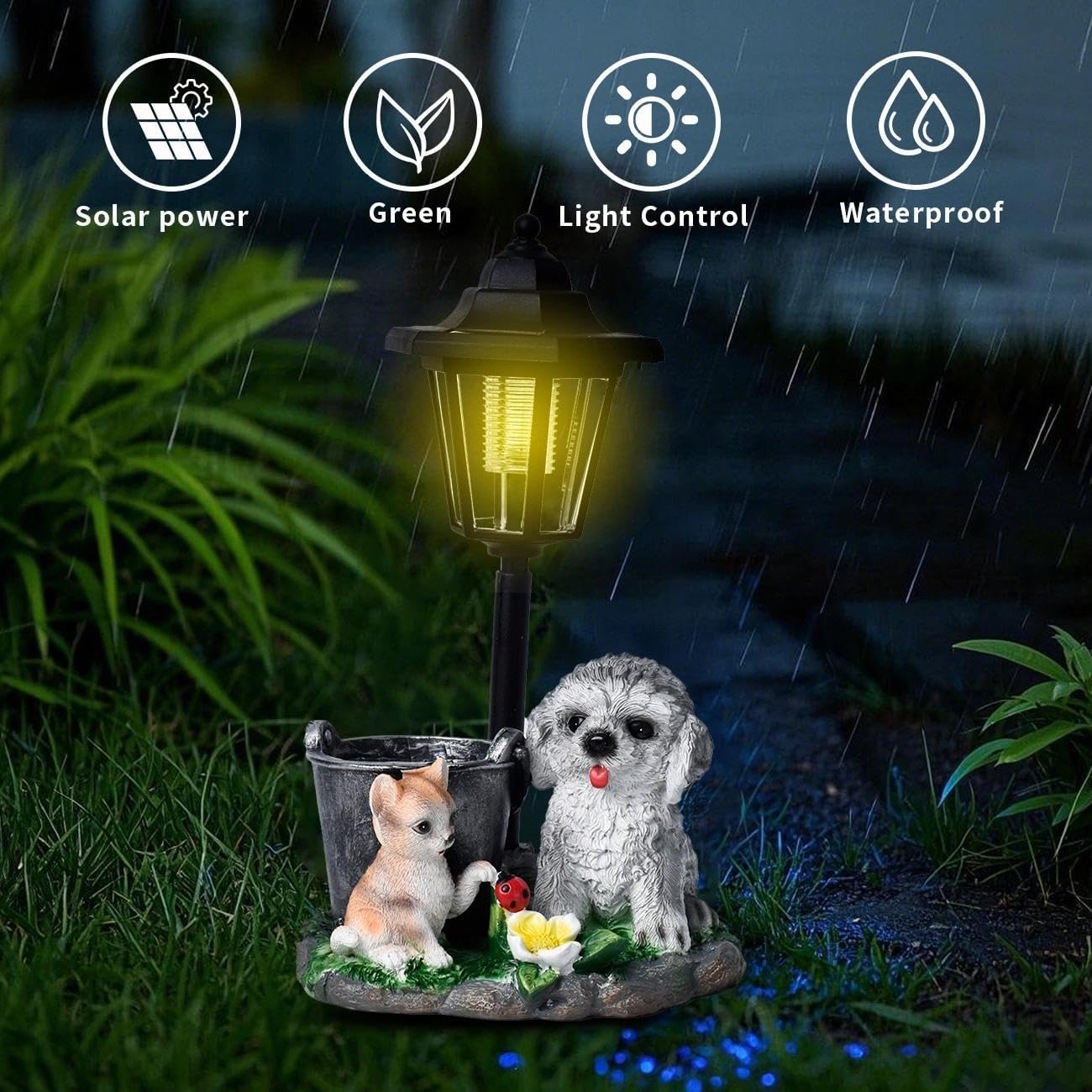 Solar Garden Country Farm Cat and Dog with Light, Outside-Outdoor Decorations Cat and Dog for Patio Yard Lawn Walkway Ornaments Clearance Housewarming Gifts for Mom Grandma Birthday