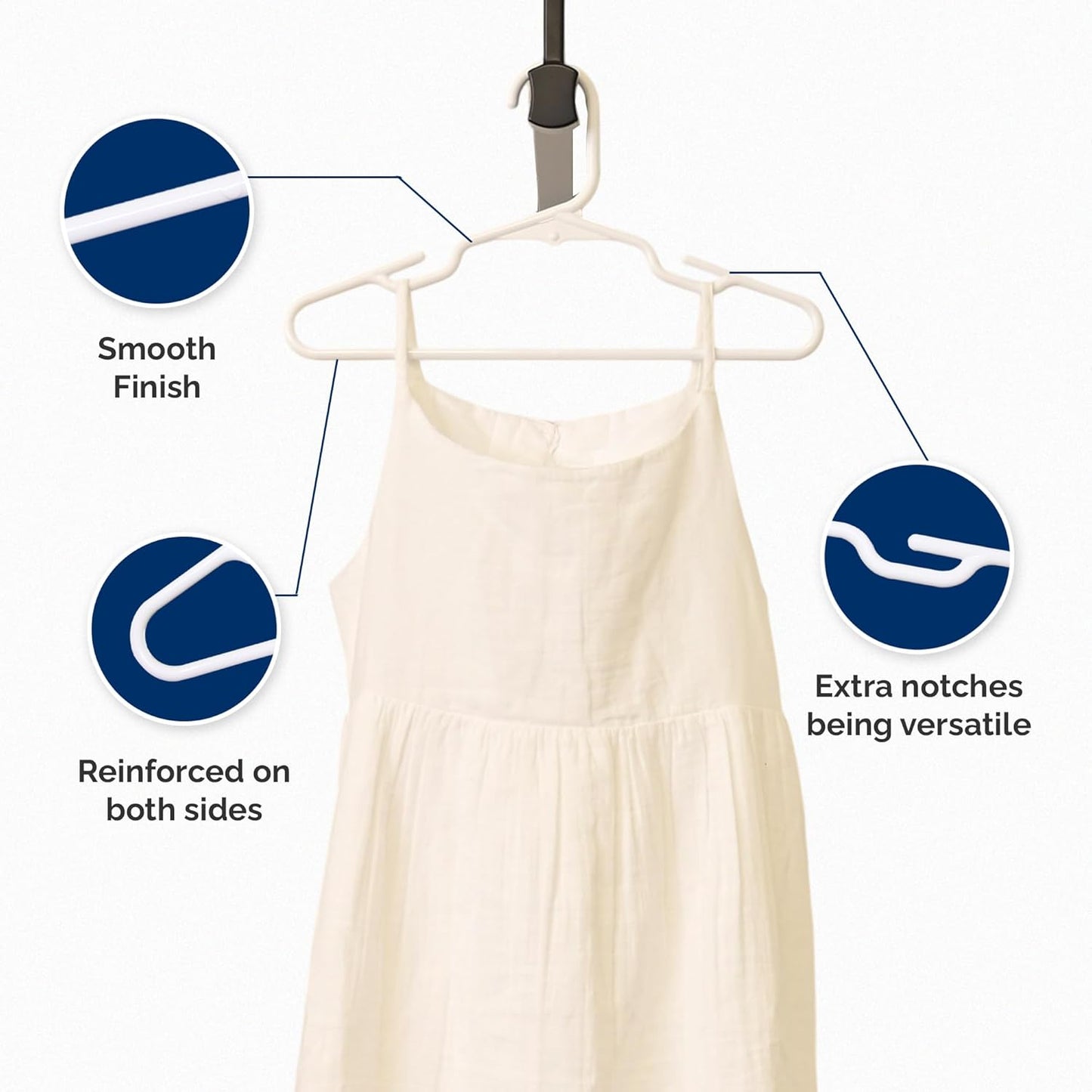 Childrens Hangers 30 Pack - 11.75 Inch Plastic Kids Hangers for Closet, Baby Hangers for Children Clothes Sizes 0 to 8, Non-Slip Infant Hangers with Shoulder Grooves, Made in USA | White