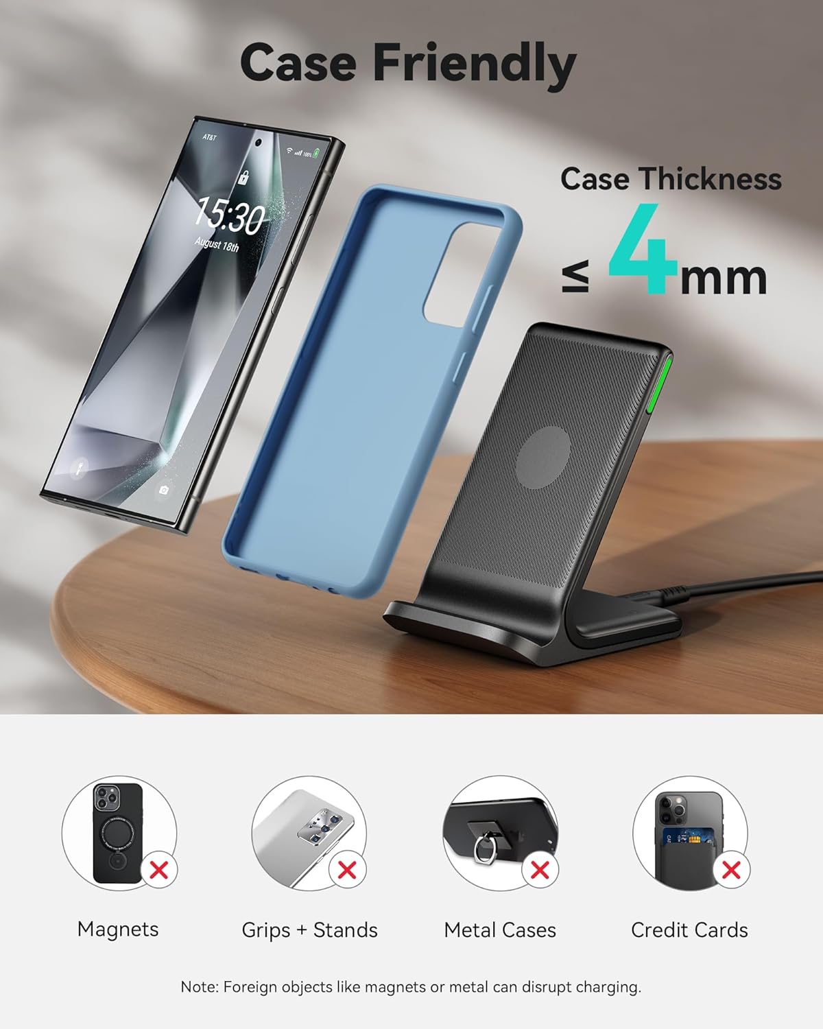 INIU Wireless Charger, 15W Fast Wireless Charging Station with Sleep-F