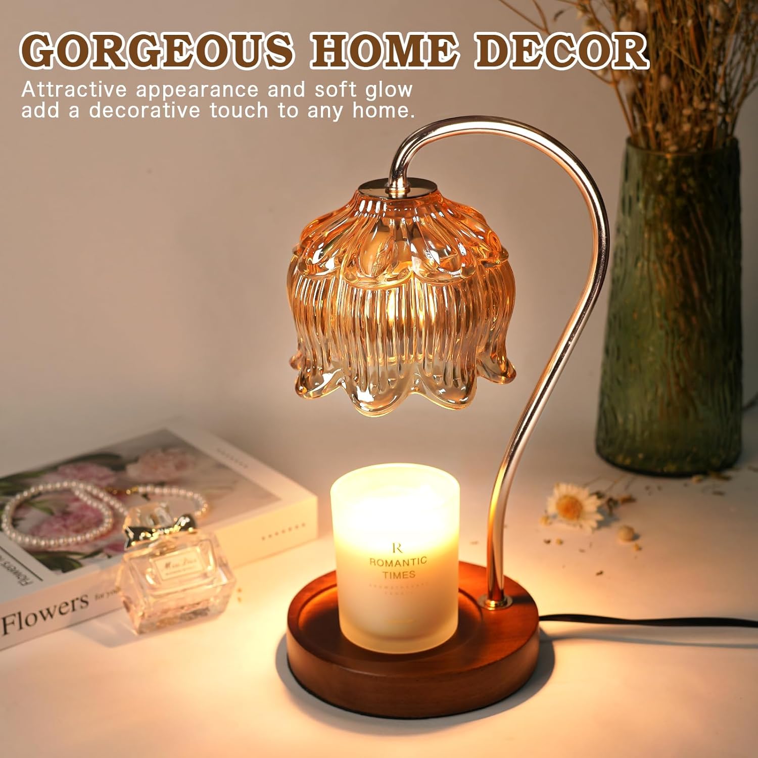 Flower Candle Warmer Lamp with Timer, Dimmable Candle Lamp Warmer, Mot
