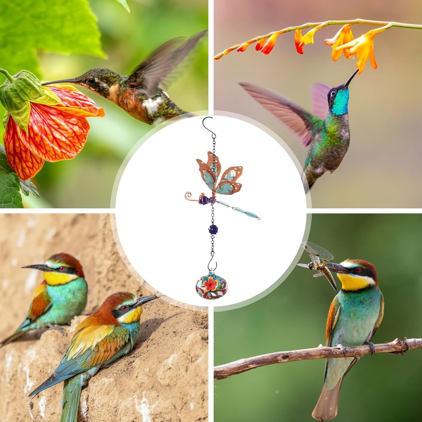 Genérico Hummingbird Feeder – Glass with Wind Chime for Birds, Hummingbirds with Wind Chimes, for Gardens, Parties, Patios Balconies