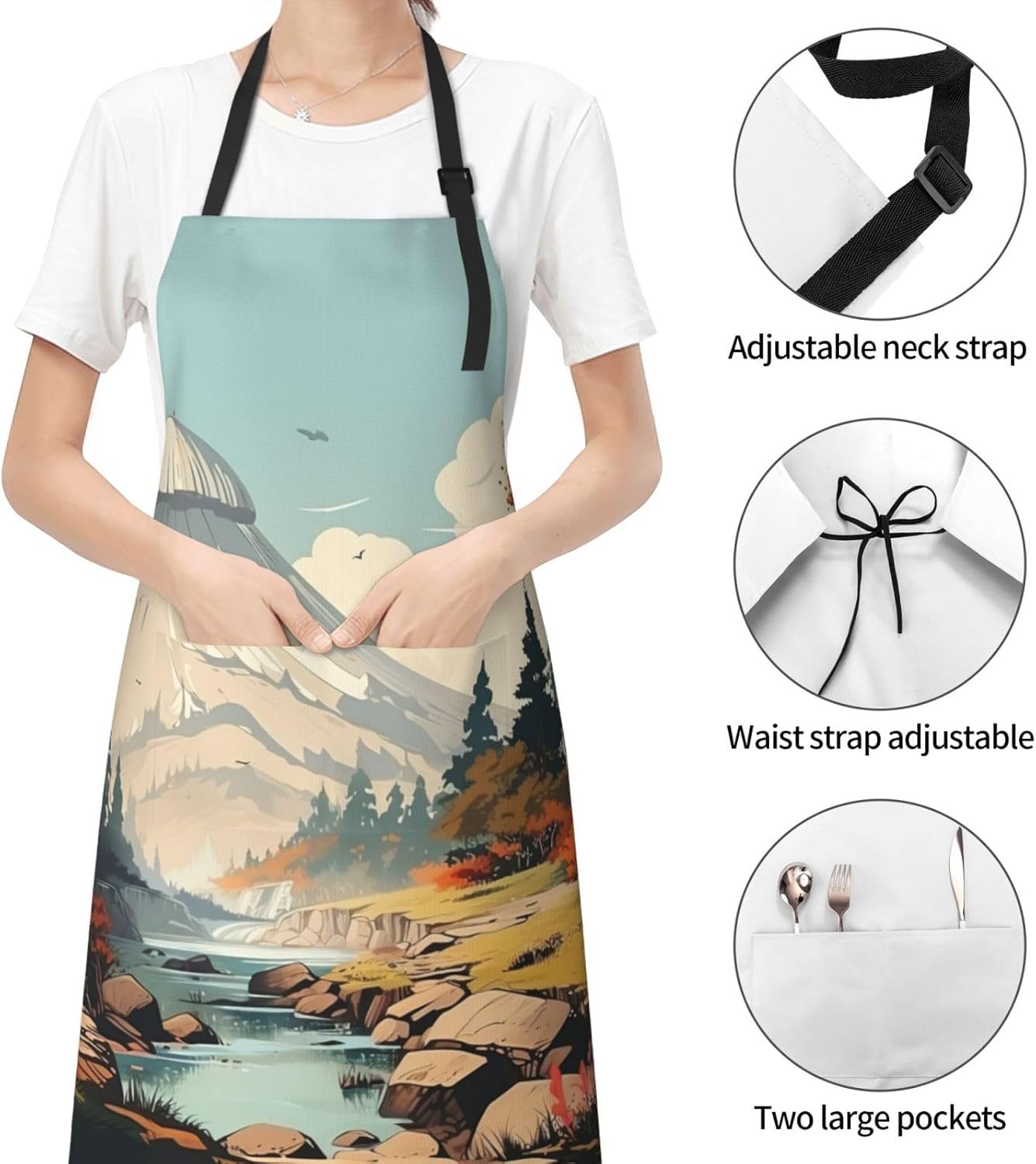 Japanese Painting mushroom print Waterproof apron with pocket adjustable cooking apron for adult kitchen bibs to bake