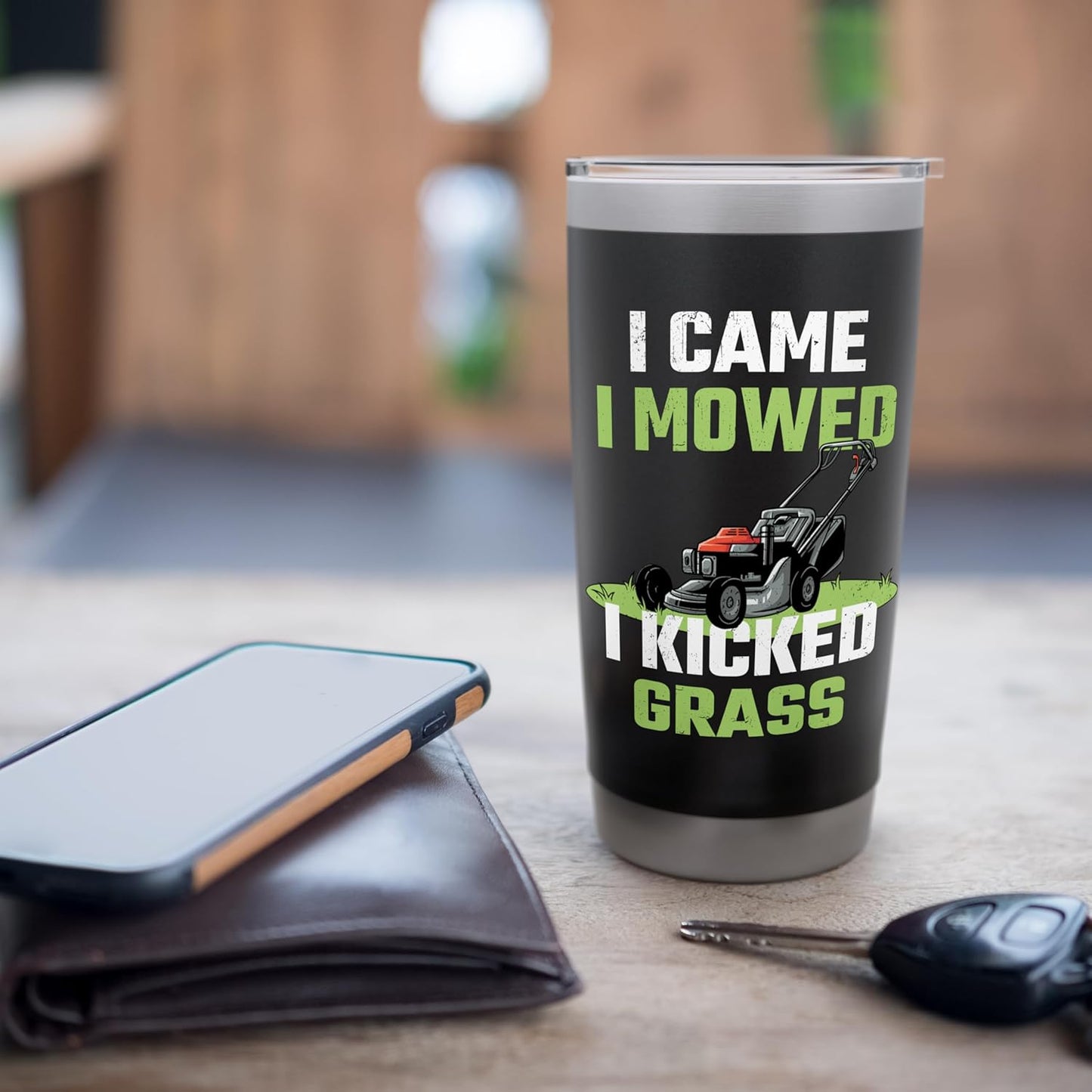 I Came I Mowed I Kicked Grass Funny Lawn Mowing Gardener Stainless Steel Insulated Tumbler