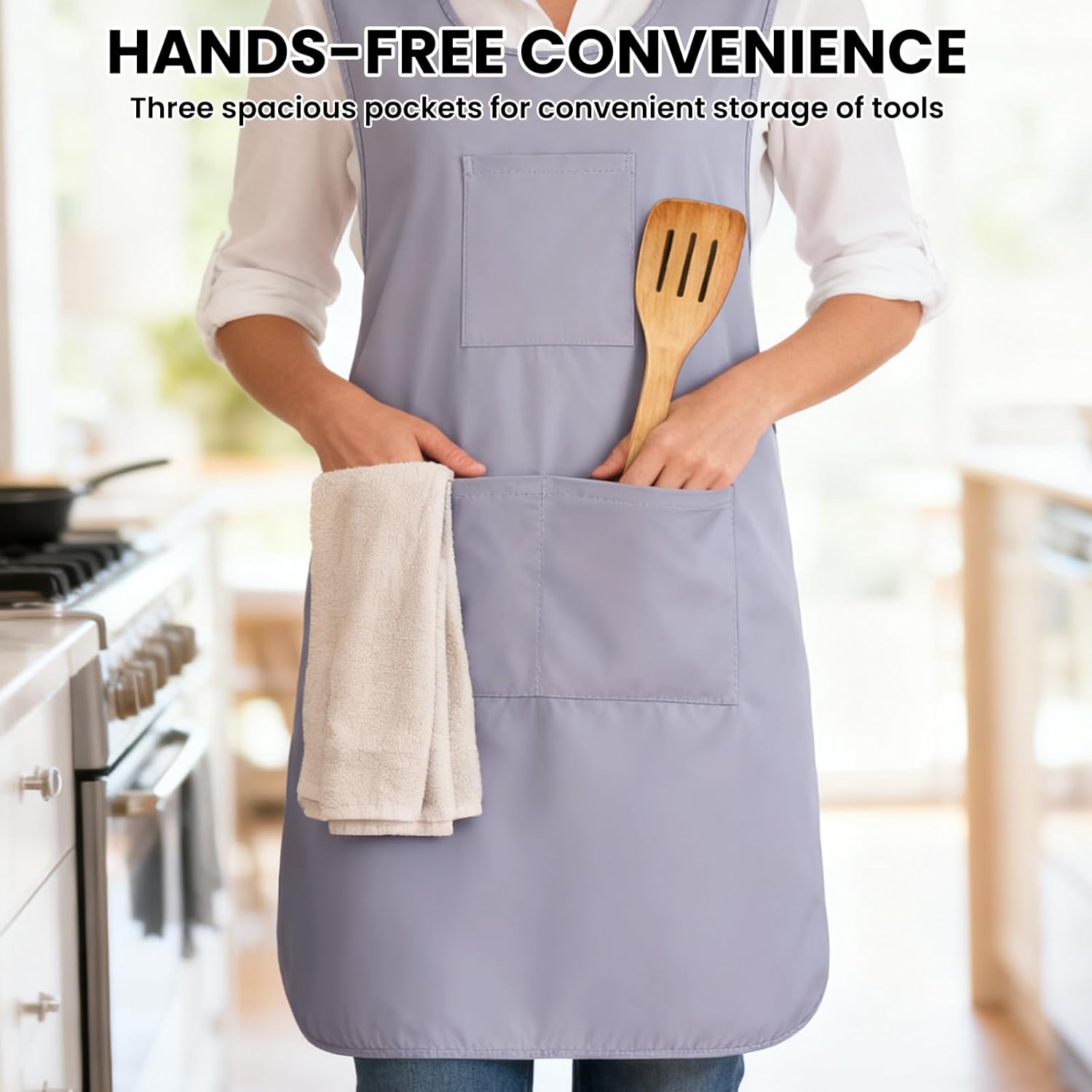 Japanese Cross Back Cooking Aprons, Polyester Pinafore Dress with 3 Po