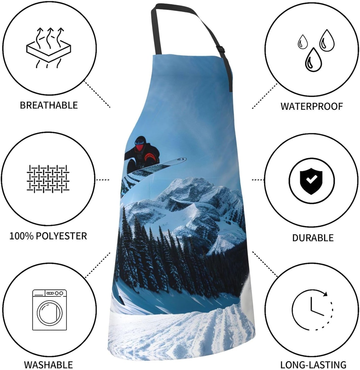Snowboarding print Waterproof apron with pocket adjustable cooking apron for adult kitchen bibs to bake