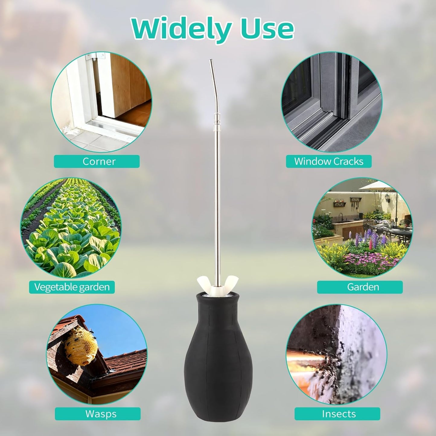 Diatomaceous Earth Powder Duster with Extendable Metal Tube (5" to 22") & Threaded Seal - Leak-Proof Bulb Sprayer for Garden, Home, Pet Area Insect Control - Includes Funnel & Scoop