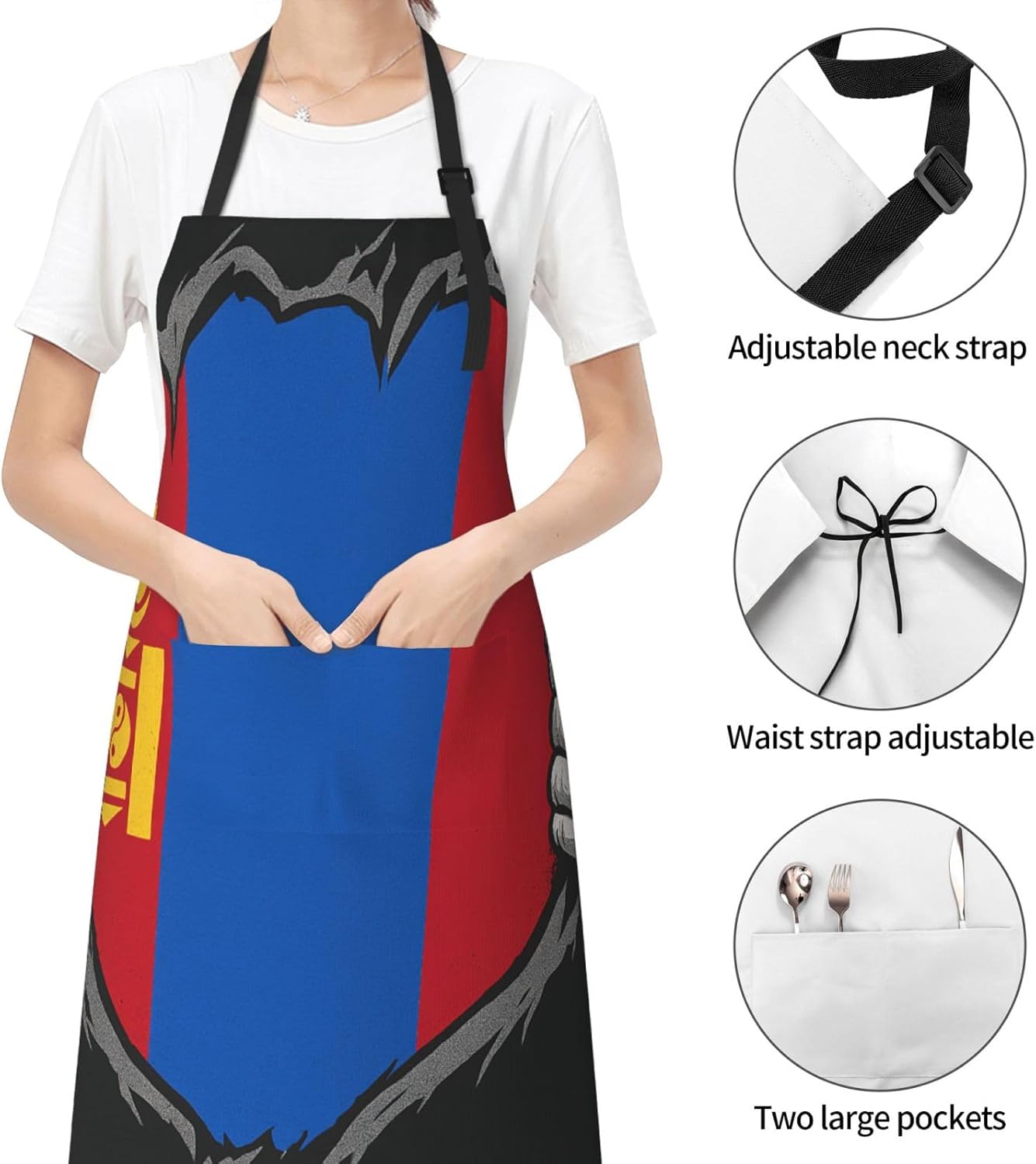 YANYU Mongolian Flag Print 28x33 In Kitchen Apron Stylish Chef Apron w