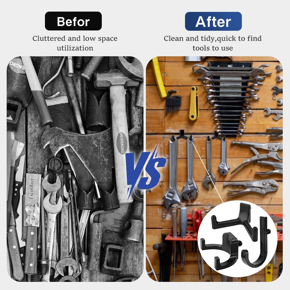 6Pcs Heavy Duty ABS Storage Shed Hooks， J/U/V Shapes Wall Mounted Organizers for Ladders, Garden Rakes, Bulk Tools & Shed Accessories