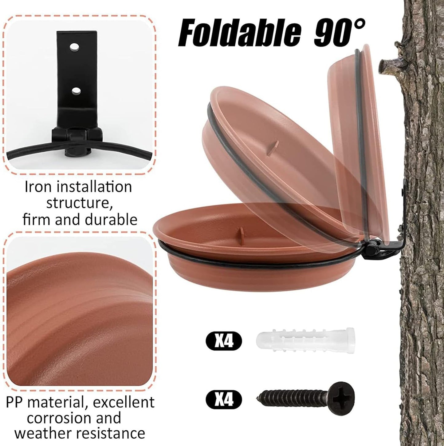 2pcs Bird Feeder Wall Mounted, Bird Feeding Tray Water Bath Bowl Installed On Wooden Fences, Trees, Walls, Foldable 90 Degrees