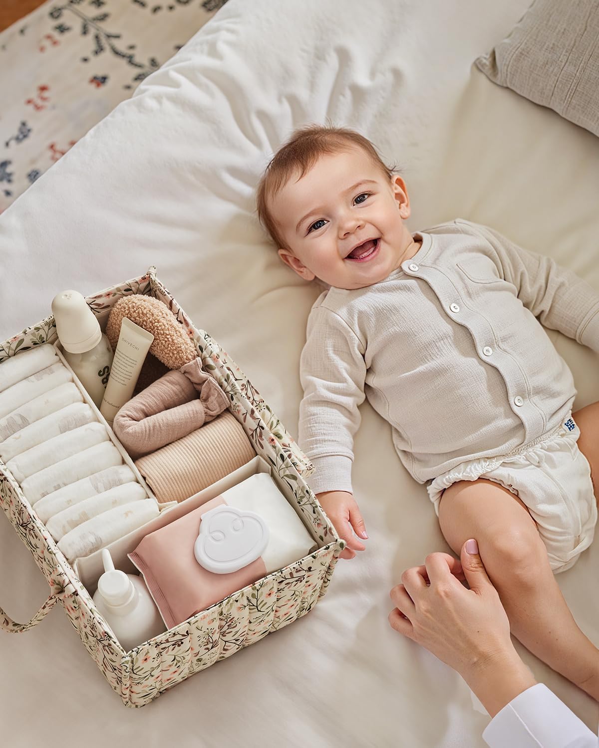 Blissful Diary Floral Diaper Caddy Organizer, Stylish Nursery Storage 