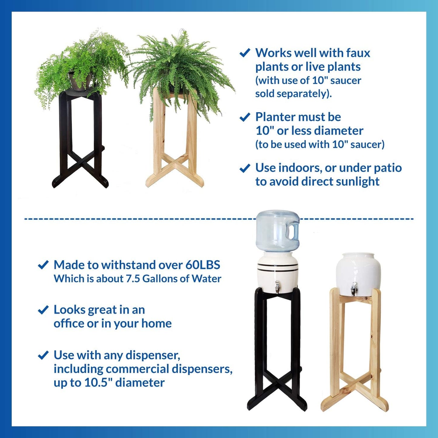 27" Wood Painted Water Crock Dispenser Floor Stand - Natural Color