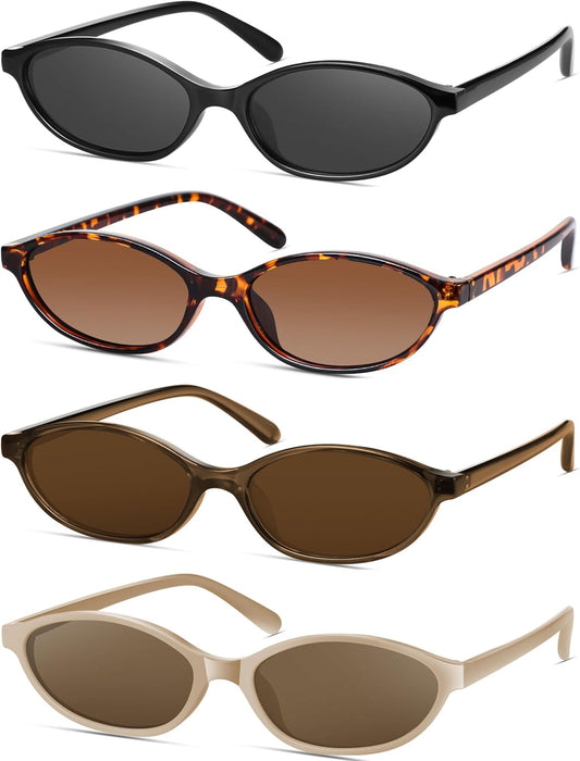 Retro Oval Cat Eye Sunglasses for Women Y2k Designer Trendy Narrow Sha