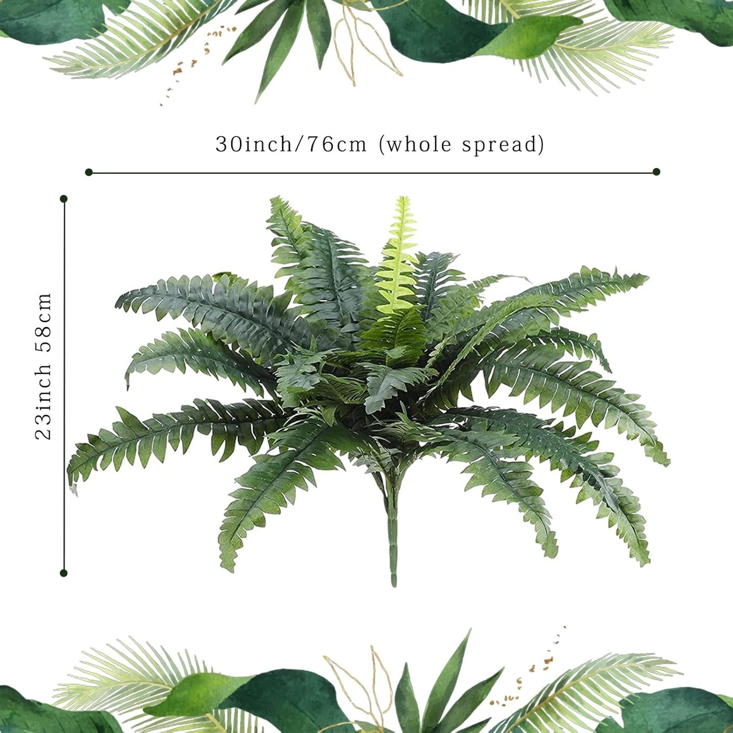 Dremisland Artificial Boston Fern Bush Set of 2 Large Artificial Ferns for Outdoors 30" Fake Ferns Hanging Faux Fern Artificial Bush Plants for Outdoors Planter Indoor Home Garden Porch Decor