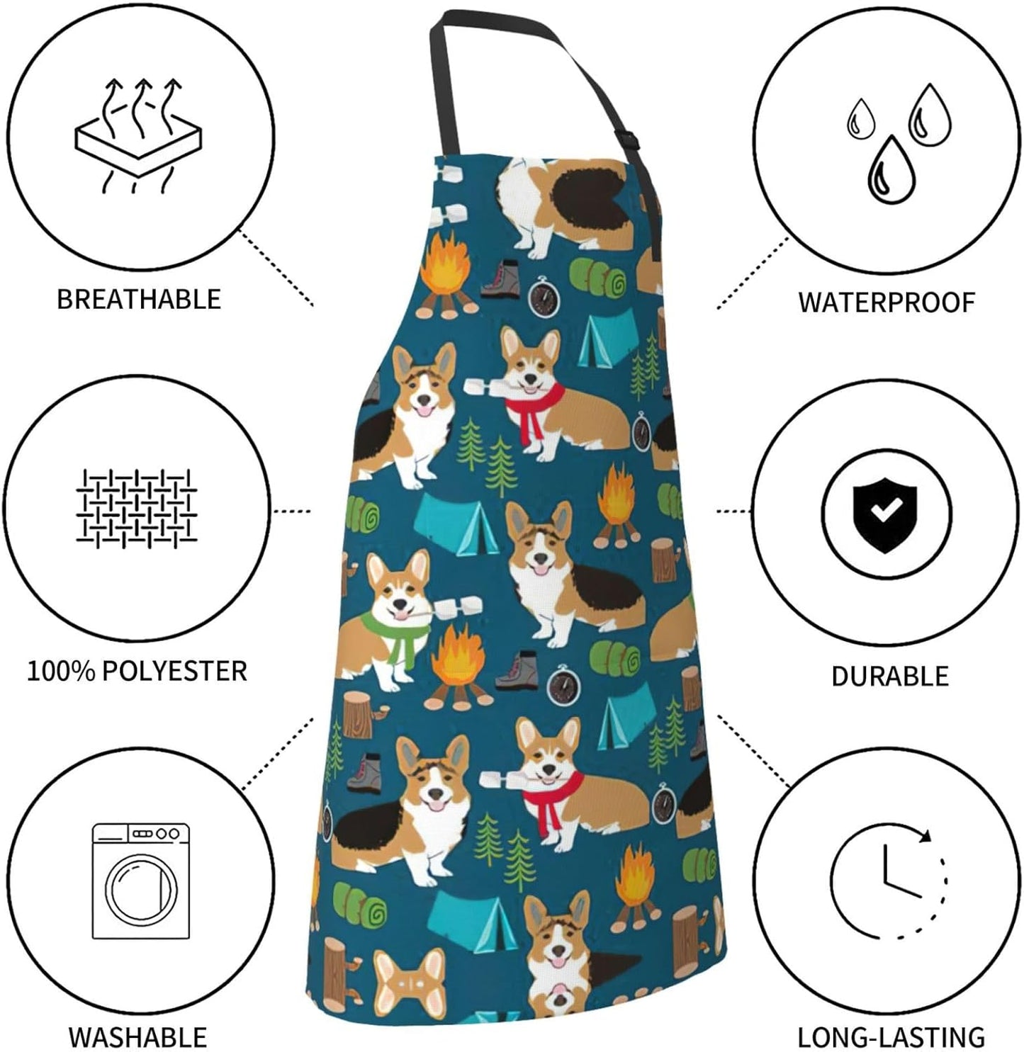Corgi print Waterproof apron with pocket adjustable cooking apron for adult kitchen bibs to bake