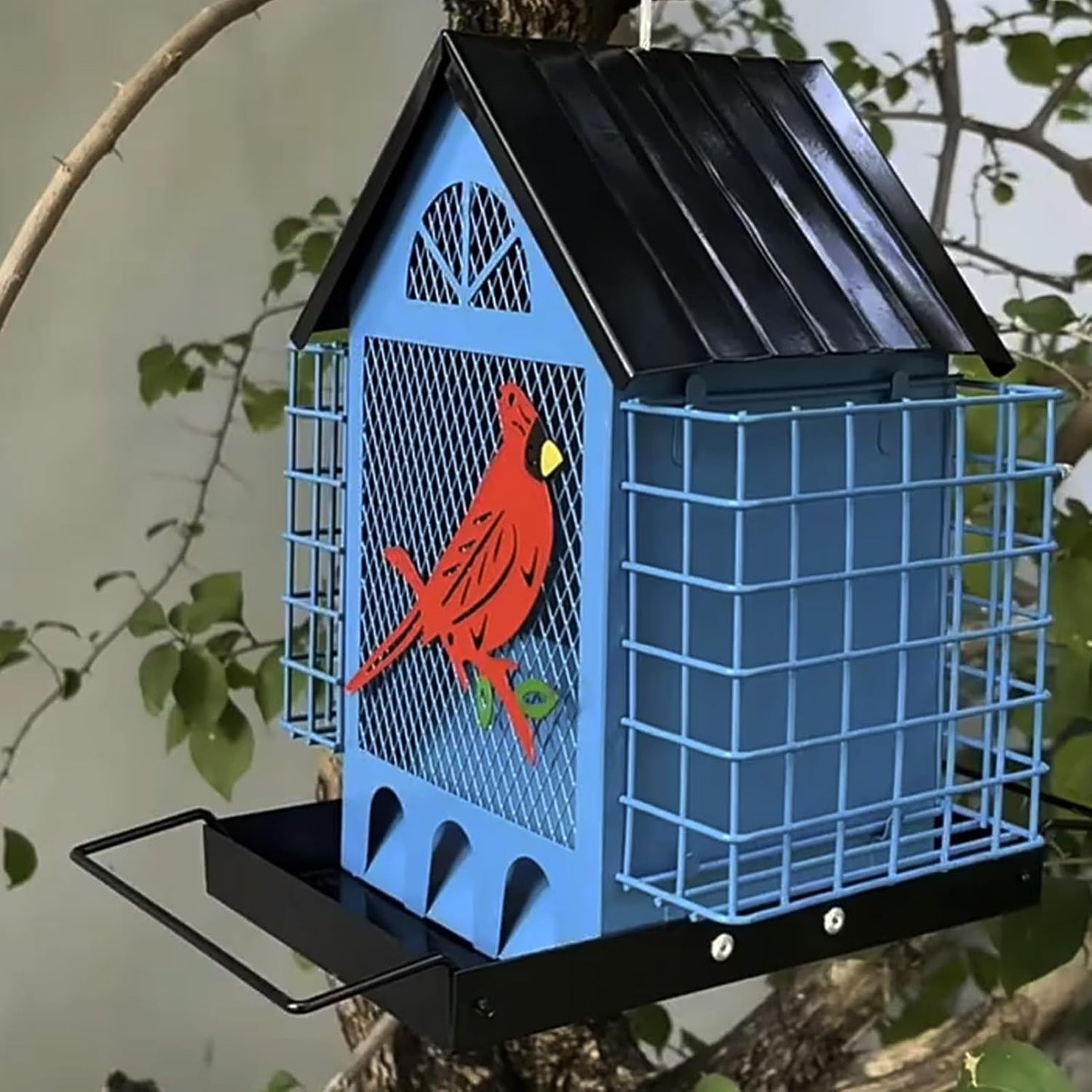 Bird Feeder,with Double Suet Cages Weatherproof Birdwatching Feeding Station - Finch Feeder - for Cockatiels Finches Lovebirds Budgies Yard Balcony Patio Deck Gazebo