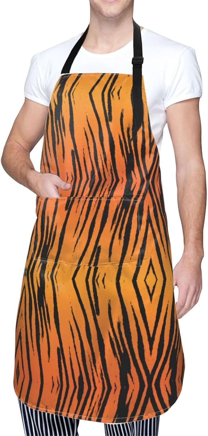 Tiger Stripe print Waterproof apron with pocket adjustable cooking apron for adult kitchen bibs to bake