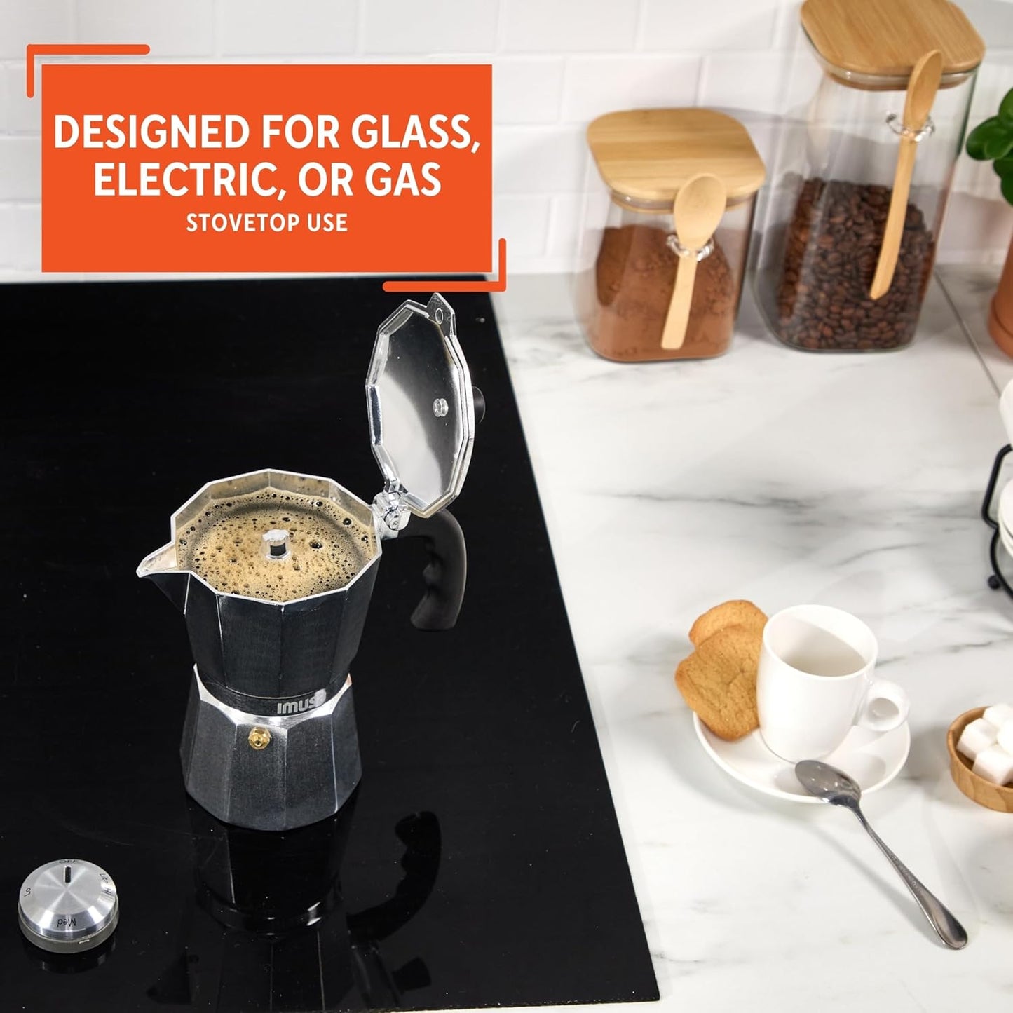 Imusa USA Aluminum Stovetop 6-cup Espresso Maker (B120-43V), Silver
