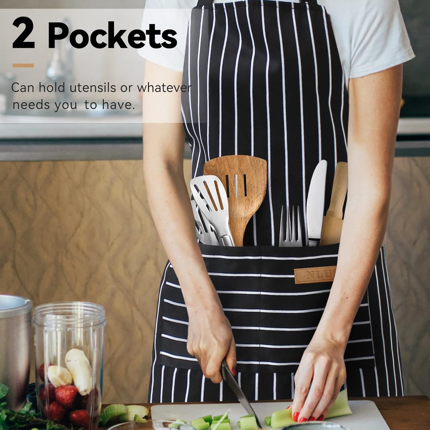 NLUS 2 Pack Kitchen Cooking Aprons, Adjustable Bib Soft Chef Apron wit