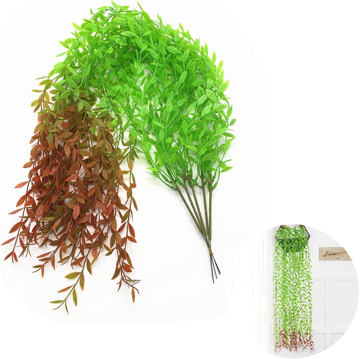 PASYOU Artificial Hanging Vines, Fake Simulation Greenery Weeping Willow Plants Green Leaves Vine for Wedding Paryt Indoor Outdoor Home Garden Balcony Patio Planter DIY Ivy Decoration - Red 10 Pack