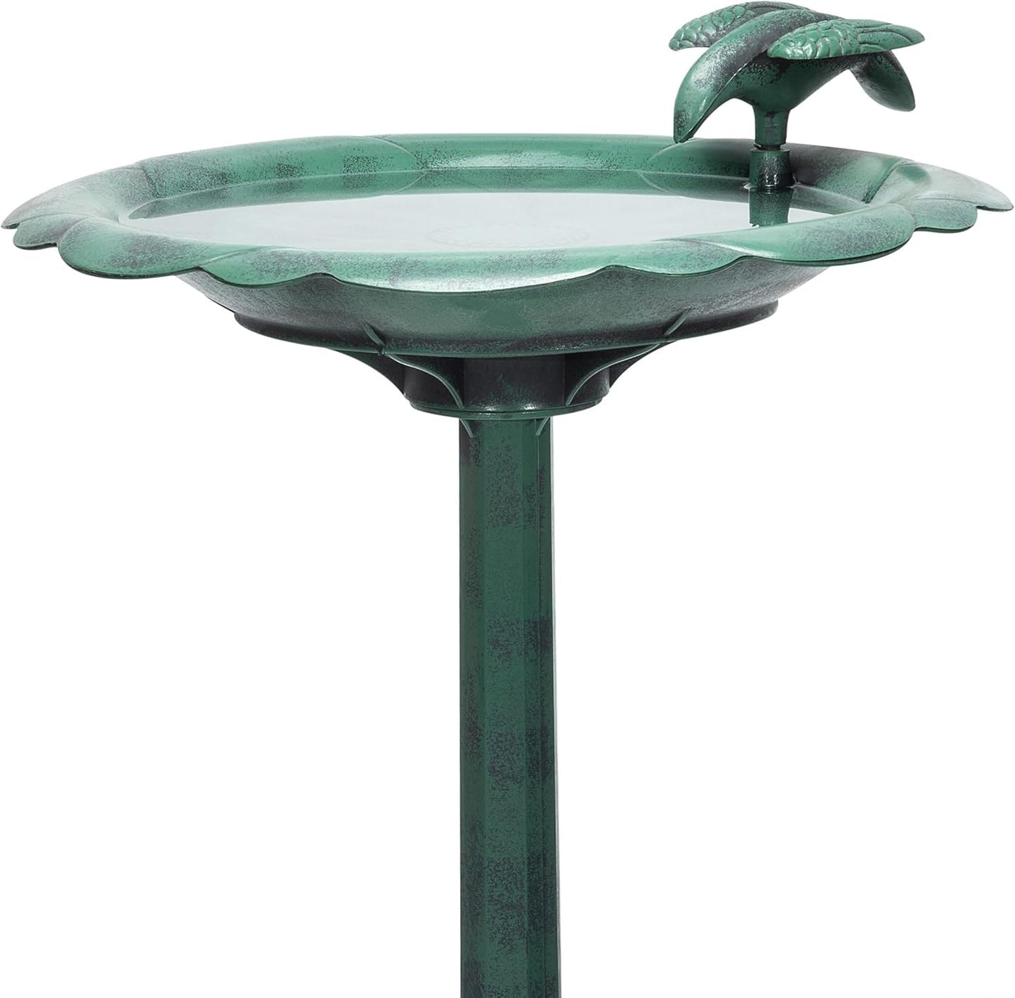 Alpine Corporation 31" Tall Outdoor Antique Flower Birdbath with Bird Decoration Yard Statue, Durable Polypropylene Construction for Patio, Deck, or Yard, Green