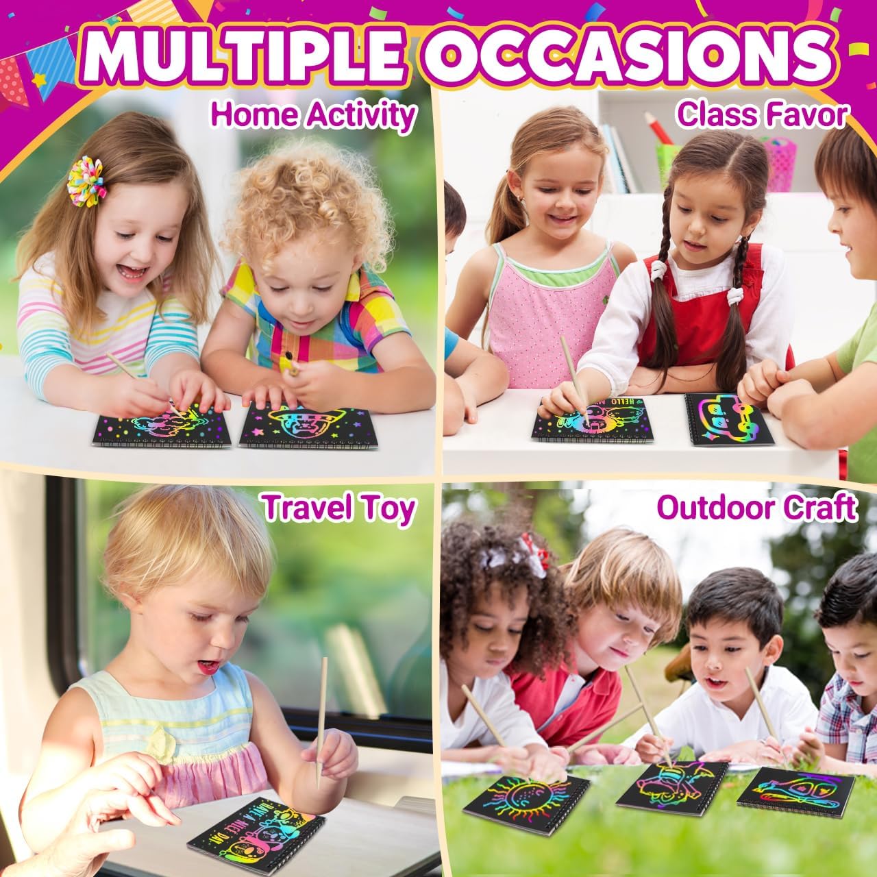 Party Favors for Kids 4-8-12: 24 Pack Scratch Rainbow Art Crafts Noteb