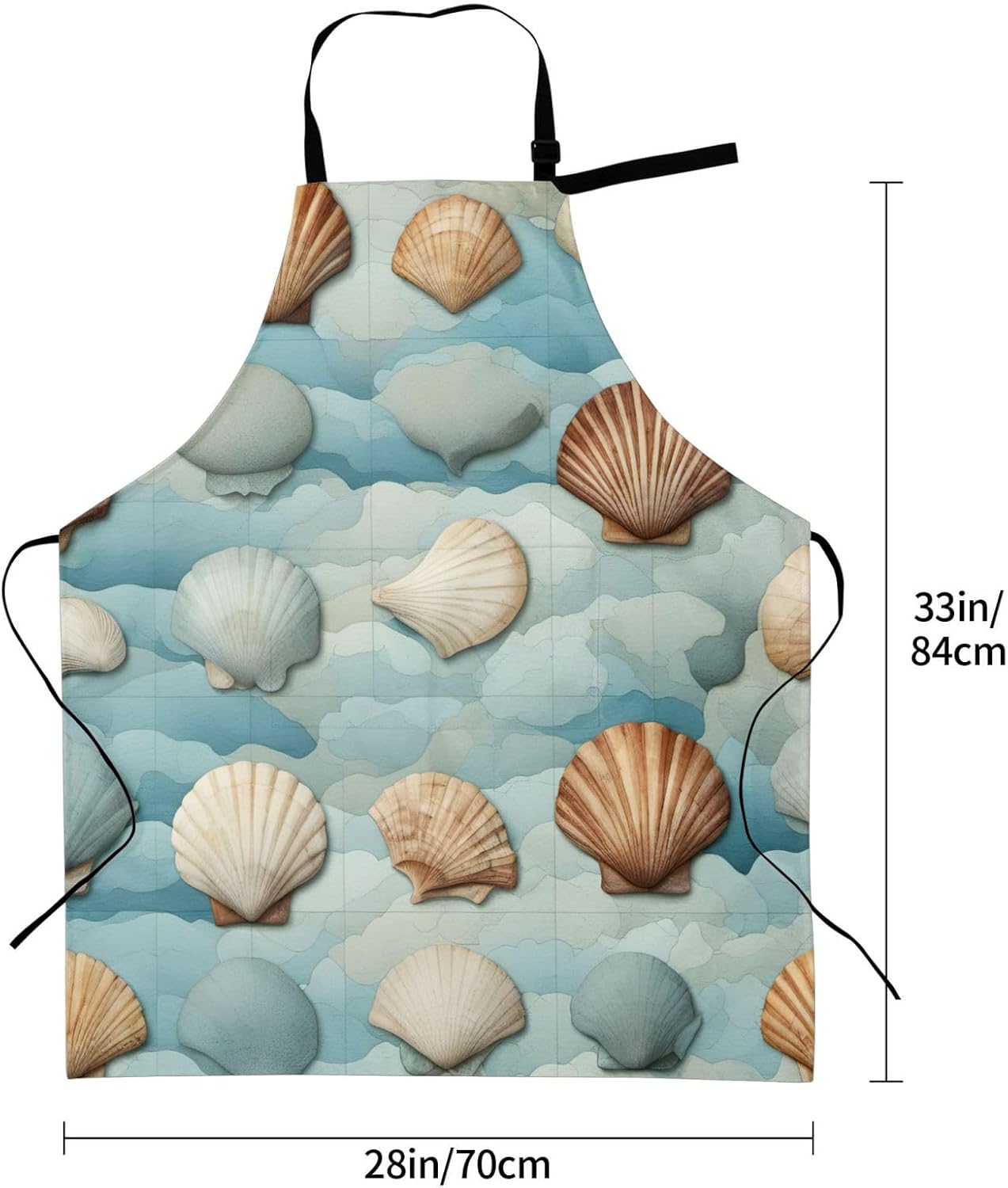 YANYU Sea Shell Print 28x33 In Kitchen Apron Stylish Chef Apron with Pockets for Cooking Baking Painting