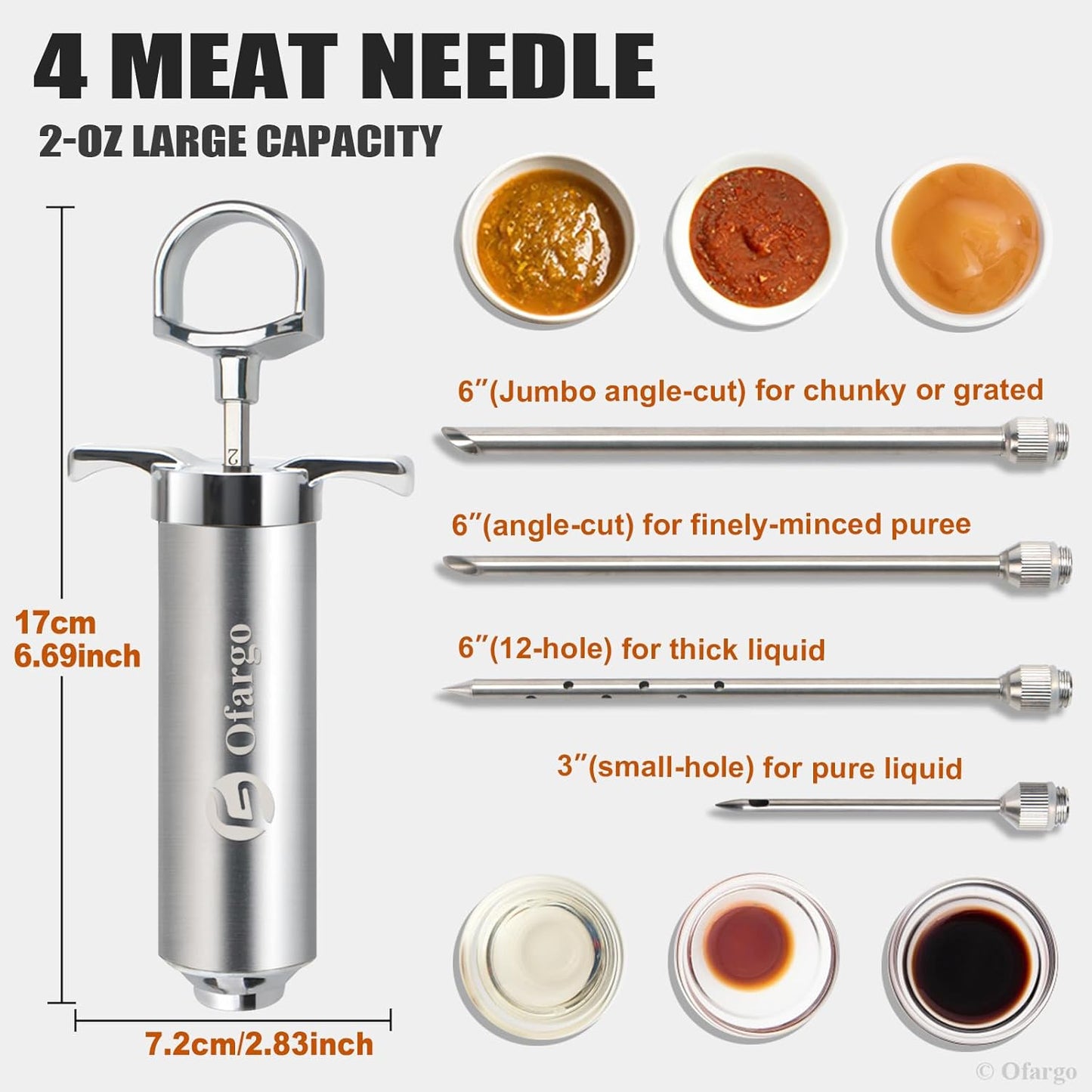Ofargo Stainless Steel Meat Injector Syringe Kit with 4 Marinade Needles for BBQ Grill Smoker, Easter Day Gifts for Men Dad Husband Him, 2-oz Large Capacity, Both Paper User Manual and E-Book Recipe