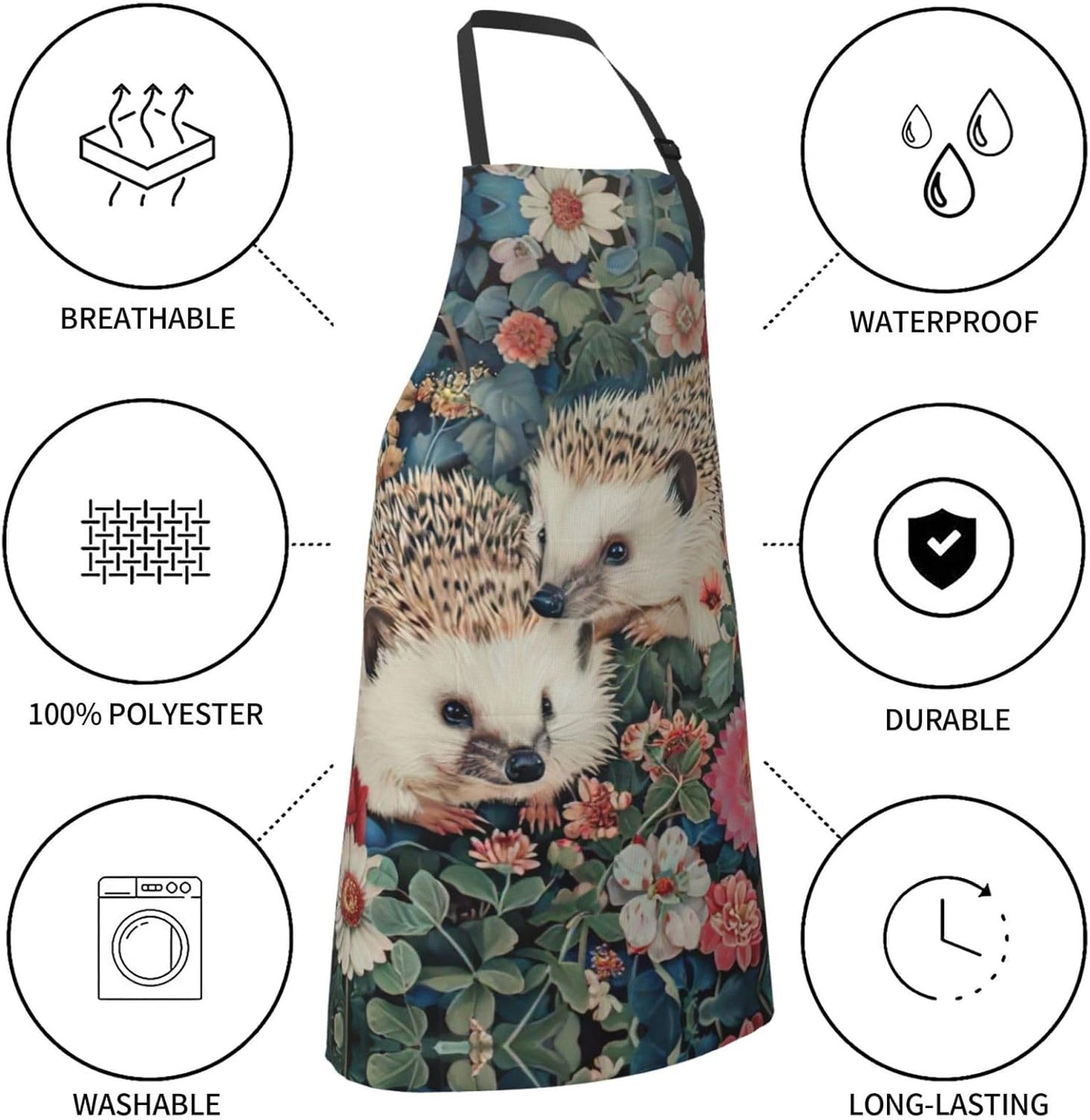 Floral Hedgehogs Print Laundry apron 28x33 In Waterproof Kitchen Apron