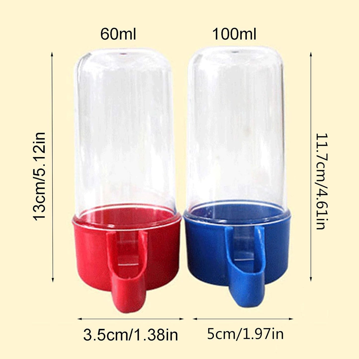 2-Piece Bird Water Dispenser for Cage Automatic Parrot Waterer Parakeet Feeder 3.4oz 2oz Food Container