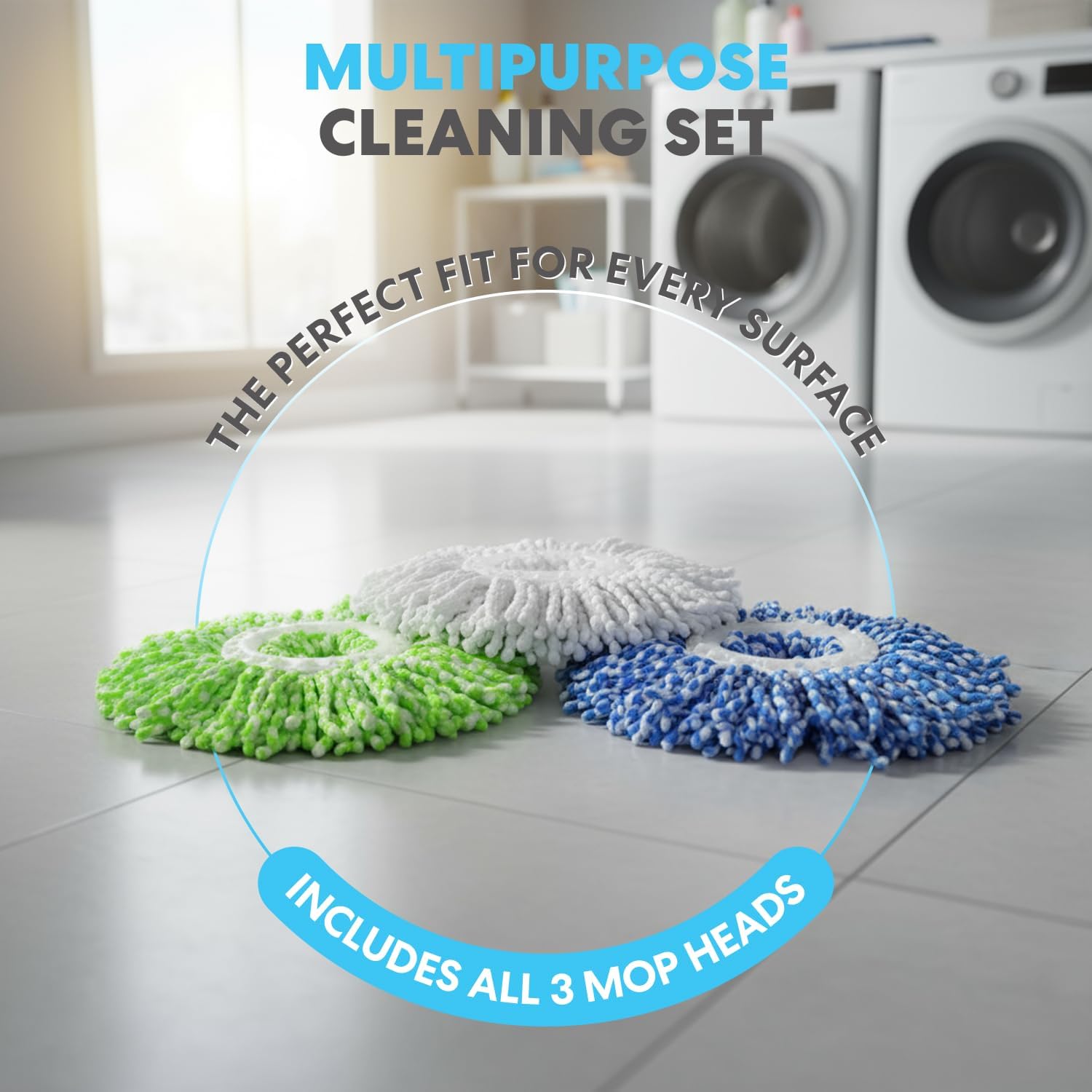 Simpli-Magic 79349 Spin Mop Cleaning System with 3 Microfiber Mop Head