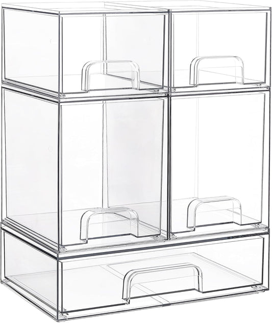 Vtopmart Stackable Storage Drawers Set of 5, Clear Plastic Organizer B