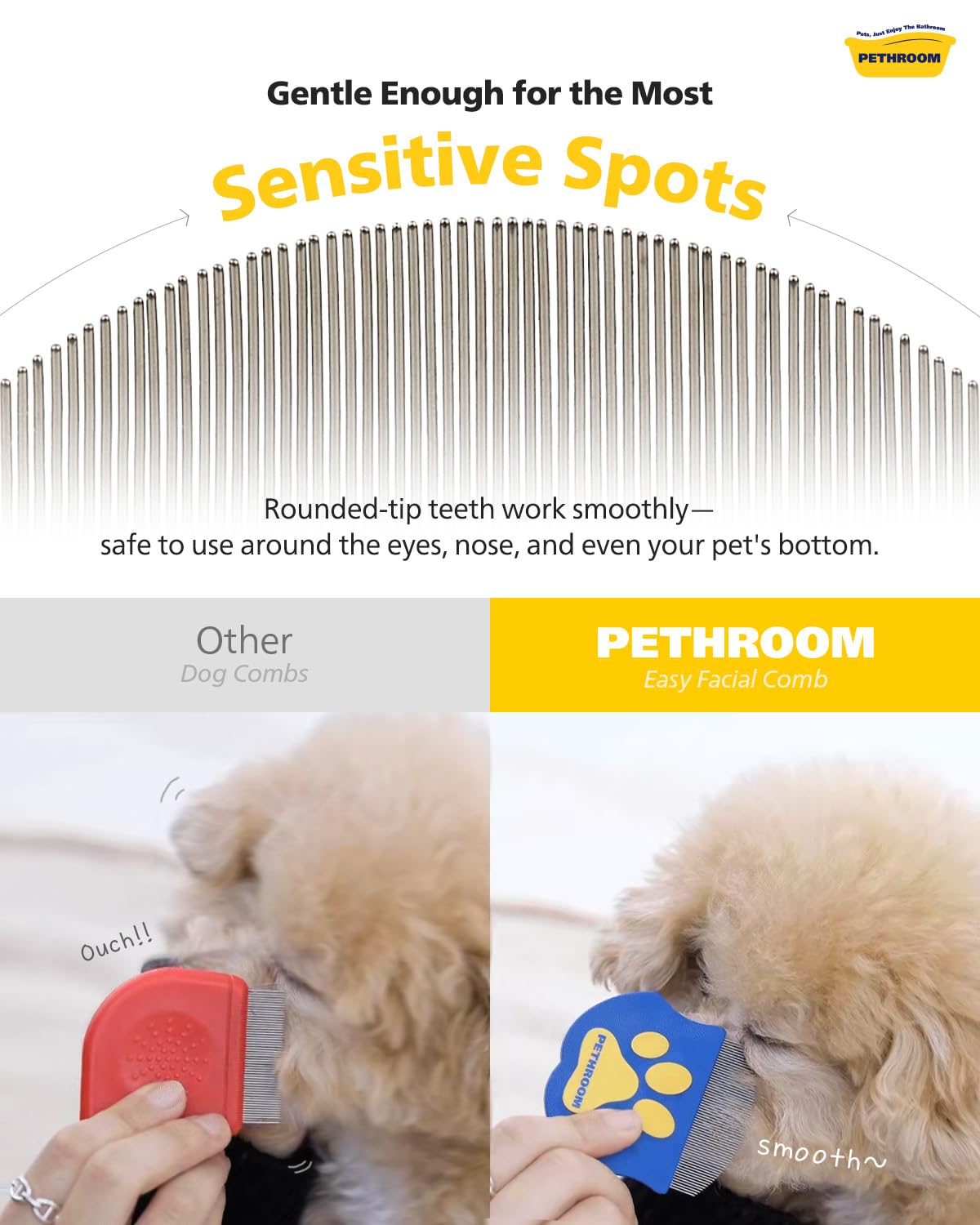 PETHROOM Professional Eye Comb for Pets | Stainless Steel Tear Stain R