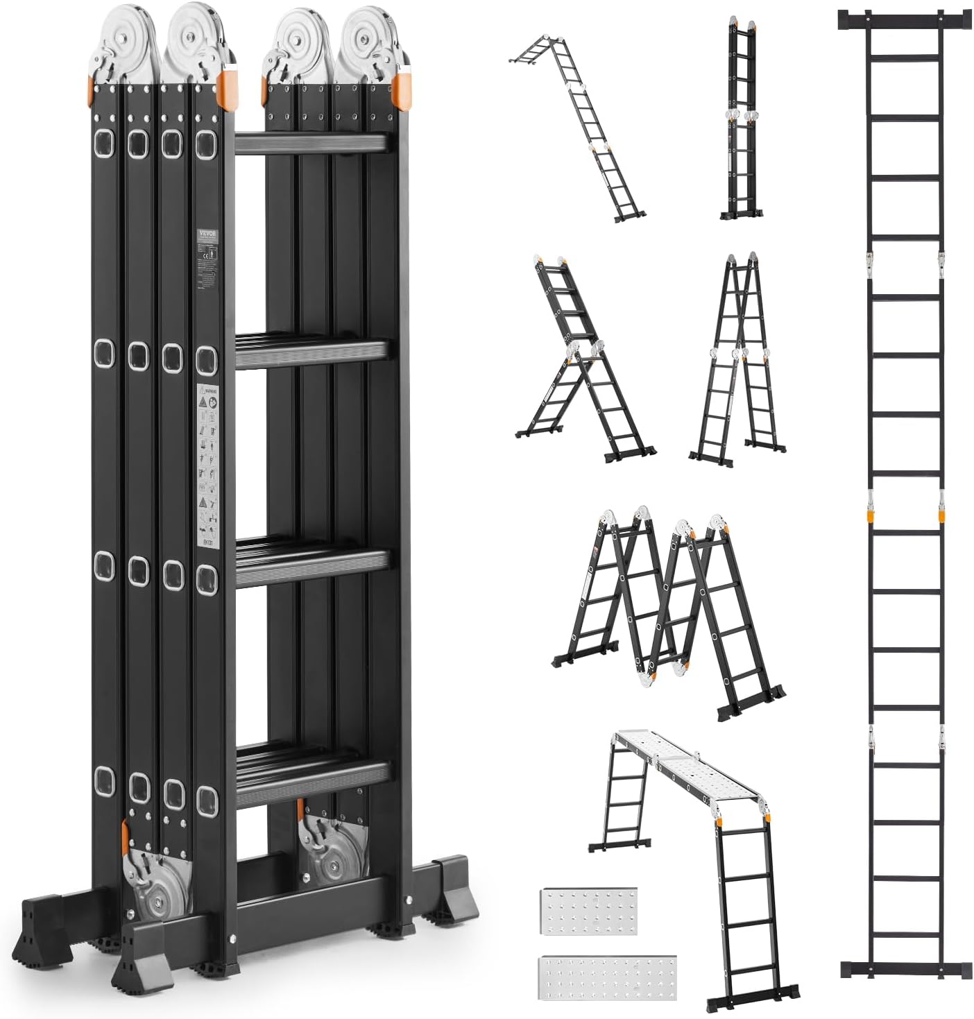 VEVOR Multi-Purpose Folding Ladder, 7-in-1 Tall Extension Step Ladder,