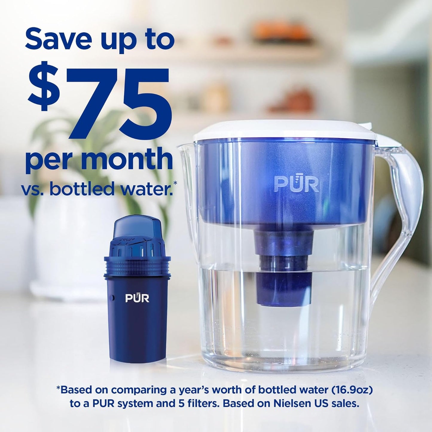 PUR Water Pitcher & Dispenser Replacement Filter 4-Pack, Genuine PUR Water Filter, 2-in-1 Powerful and Faster Filtration, 8-Month Value, Blue (PPF900Z4)