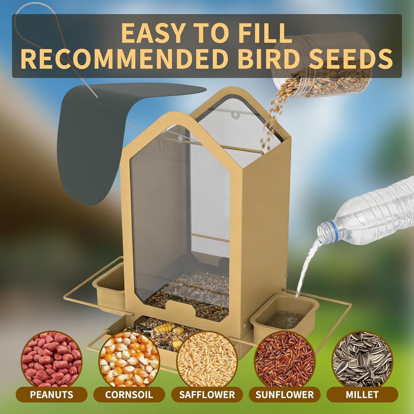 Metal Bird Feeders for Outdoors | Both Sides Removable Feeding Troughs for Easy Cleaning | 360 Degree Perch | Perfect for Attracting Wild Birds