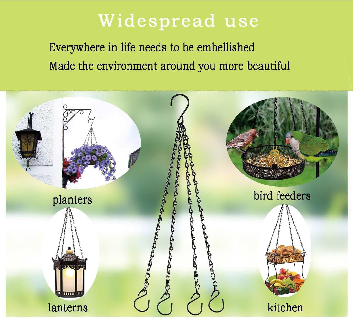 21 Inches 4 Leads Hanging Baskets Chains for Hanging Plant Flower Pot Hanger Bird Feeder Lanterns Billboard, Wall-Mounted Replacement Plant Hangers for Garden Balcony Yard Kitchen(Black,2 PCS)